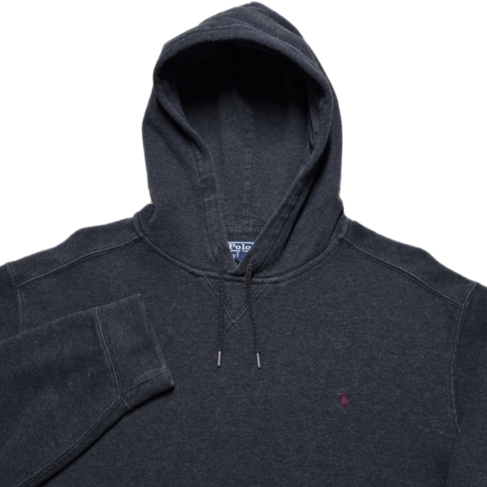 Vintage 90s Polo Ralph Lauren Hoodie Mens L Smoke Gray Heavy Weave